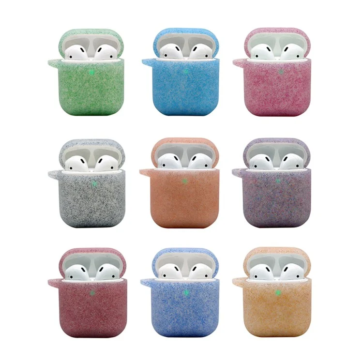 Per Apple AirPods con Custodia di Ricarica (2016)/(2019)/AirPods con Custodia di Ricarica Wireless (2019) Auricolari Custodia Protettiva in Silicone Glitterato con Fibbia Appendibile - Zaffiro