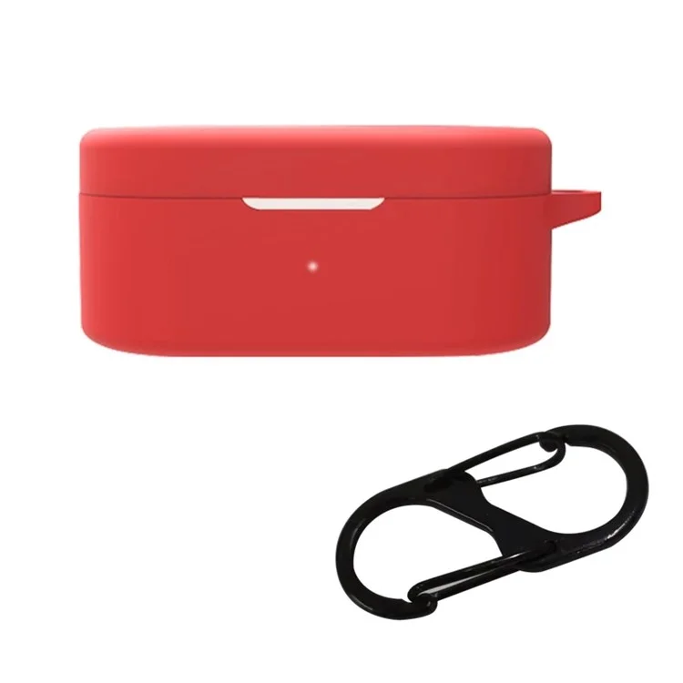 For OnePlus Buds N / Nord Buds Bluetooth-compatible Earphone Silicone Cover Anti-scratch Case with Anti-lost Buckle - Red