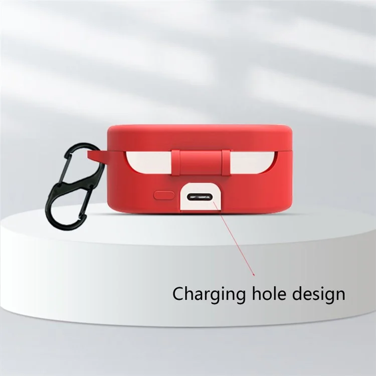 For OnePlus Buds N / Nord Buds Bluetooth-compatible Earphone Silicone Cover Anti-scratch Case with Anti-lost Buckle - Red