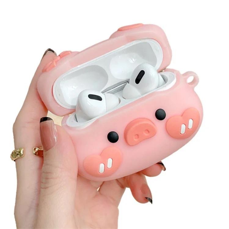 Estuche de silicona para auriculares para Apple AirPods Pro, diseño de corazón de cerdo con lazo, protección total y caja de carga con cubierta protectora con gancho