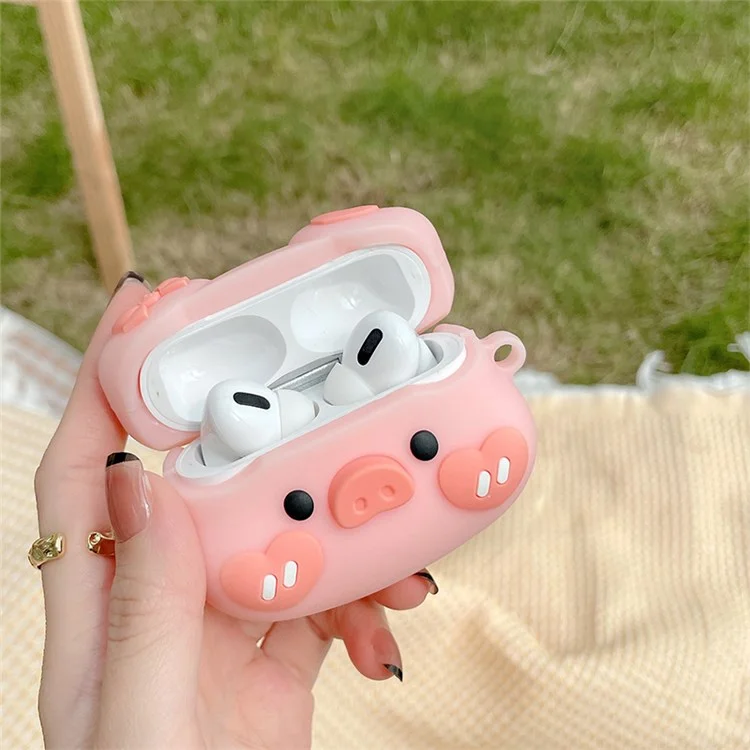 Estuche de silicona para auriculares para Apple AirPods Pro, diseño de corazón de cerdo con lazo, protección total y caja de carga con cubierta protectora con gancho