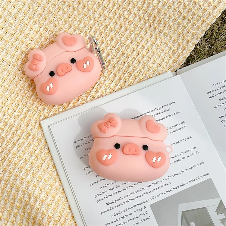 Estuche de silicona para auriculares para Apple AirPods Pro, diseño de corazón de cerdo con lazo, protección total y caja de carga con cubierta protectora con gancho