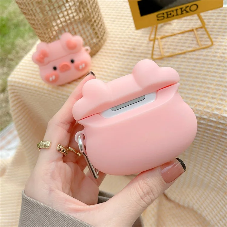 Estuche de silicona para auriculares para Apple AirPods Pro, diseño de corazón de cerdo con lazo, protección total y caja de carga con cubierta protectora con gancho