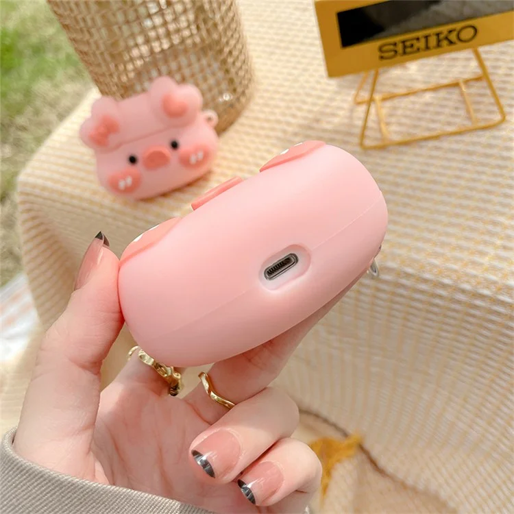 Estuche de silicona para auriculares para Apple AirPods Pro, diseño de corazón de cerdo con lazo, protección total y caja de carga con cubierta protectora con gancho