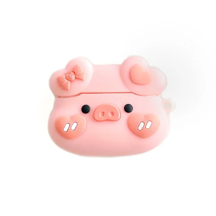 Bowknot Heart Piggy Design Earphone Case für Apple AirPods 3, stoßfeste Silikon-Ladeboxabdeckung Schutzgehäuse mit Haken