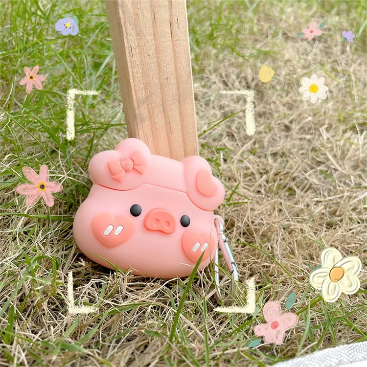 Bowknot Heart Piggy Design Earphone Case für Apple AirPods 3, stoßfeste Silikon-Ladeboxabdeckung Schutzgehäuse mit Haken