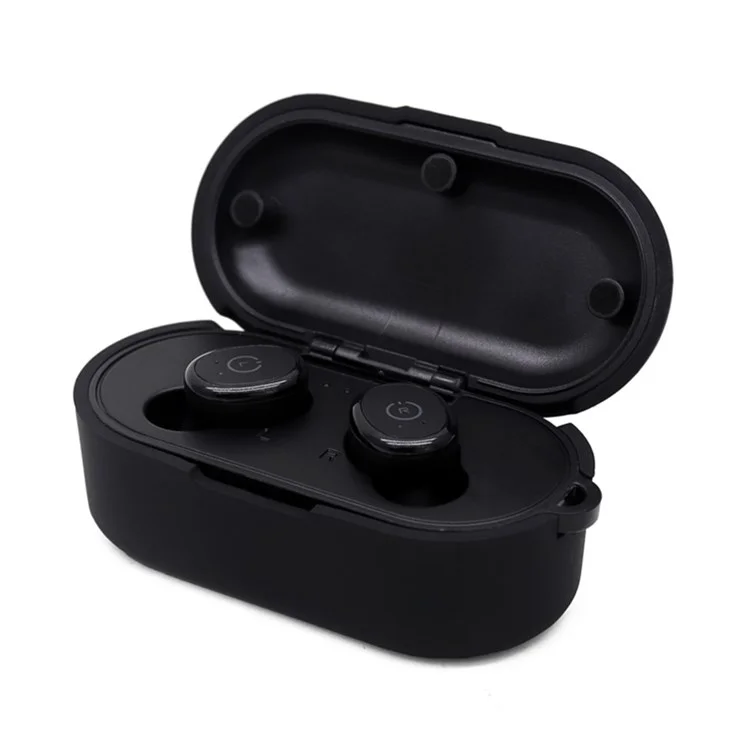 Earphone Case for TOZO T10, Bluetooth-compatible Earbuds Silicone Cover Charging Box Shell Protector with Anti-loss Buckle - Black
