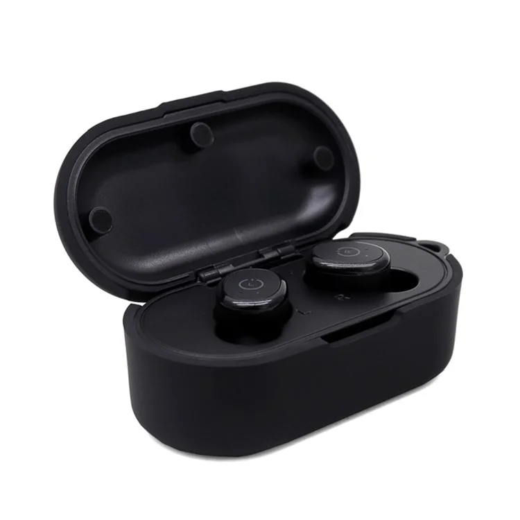 Earphone Case for TOZO T10, Bluetooth-compatible Earbuds Silicone Cover Charging Box Shell Protector with Anti-loss Buckle - Black