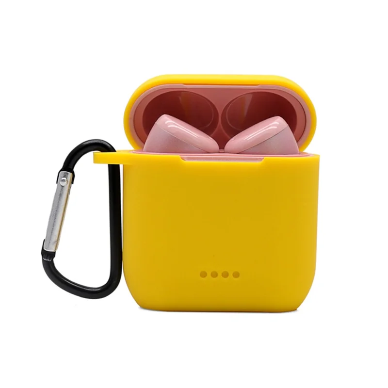 Bluetooth-compatible Earphone Protective Case for TOZO T6, Soft Silicone Charging Box Anti-drop Cover Shell with Anti-loss Buckle - Yellow
