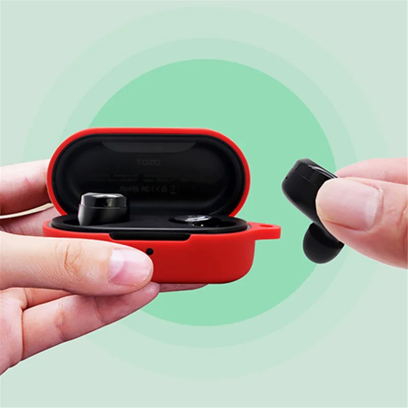 For TOZO T12 Bluetooth-compatible Earphone Silicone Case Anti-scratch Charging Box Protective Cover with Anti-loss Buckle - Yellow