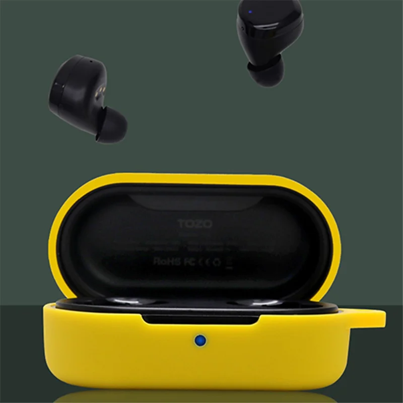 For TOZO T12 Bluetooth-compatible Earphone Silicone Case Anti-scratch Charging Box Protective Cover with Anti-loss Buckle - Yellow
