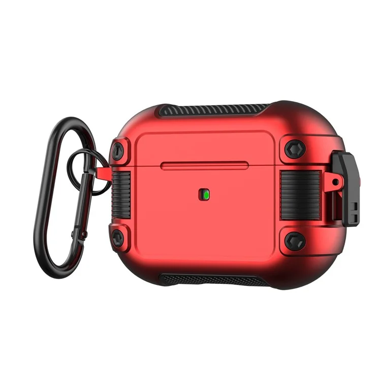Para Apple AirPods Pro Lock Buckle Earphone Case PC + TPU Fones de Ouvido Charging Caixa de Proteção Tampa de Proteção Com Carabineiro - Vermelho