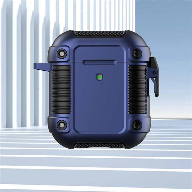 Für Apple Airpods Mit Ladekoffer (2016)/(2019)/AirPods Mit Drahtloser Ladekoffer (2019) Earphone Case Lock Buckle PC + TPU -Ohrhörer -Schutzabdeckung Mit Carabiner - Blau