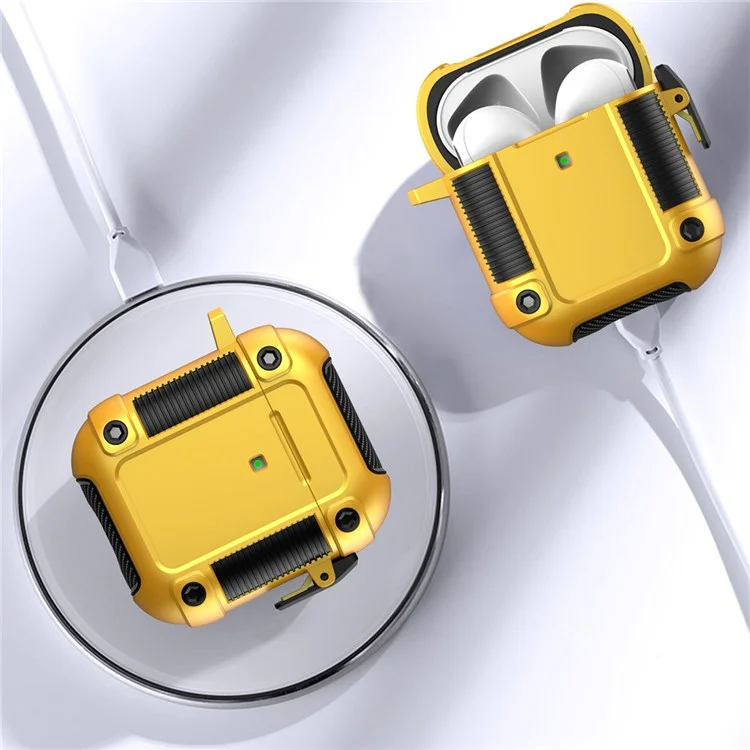 Für Apple Airpods Mit Ladekoffer (2016)/(2019)/AirPods Mit Drahtloser Ladekoffer (2019) Earphone Case Lock Buckle PC + TPU -Ohrhörer -Schutzabdeckung Mit Carabiner - Blau