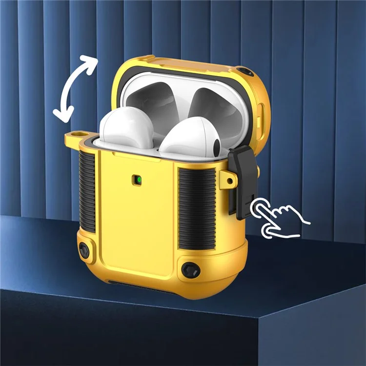 Für Apple Airpods Mit Ladekoffer (2016)/(2019)/AirPods Mit Drahtloser Ladekoffer (2019) Earphone Case Lock Buckle PC + TPU -Ohrhörer -Schutzabdeckung Mit Carabiner - Blau
