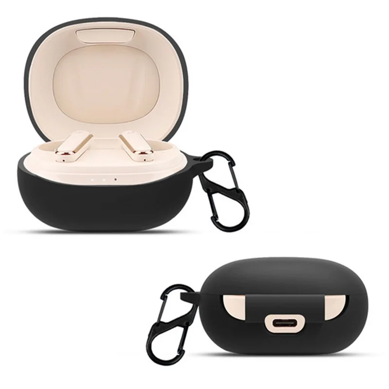For Soundcore Life P3 Bluetooth-compatible Earphone Protective Silicone Case Anti-scratch Charging Box Protector with Hanging Buckle - Black
