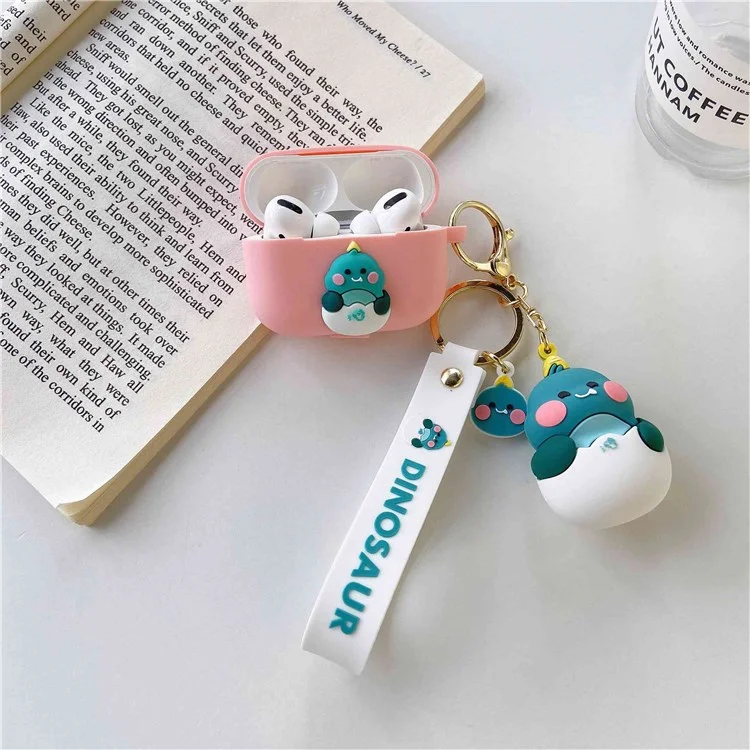 Portable Shockproof Case for Apple AirPods Pro Protective Cover with Keychain / Dinosaur Figure Bluetooth Earbuds Protector - Pink