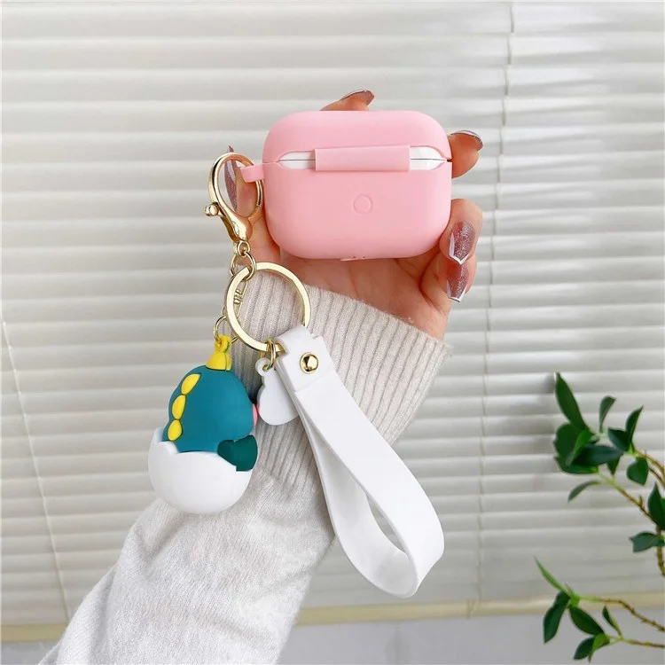 Portable Shockproof Case for Apple AirPods Pro Protective Cover with Keychain / Dinosaur Figure Bluetooth Earbuds Protector - Pink