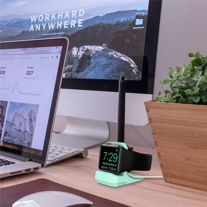 A040 For Apple Watch Silicone Charger Holder Desktop Smart Watch Charging Stand Base - Mint Green