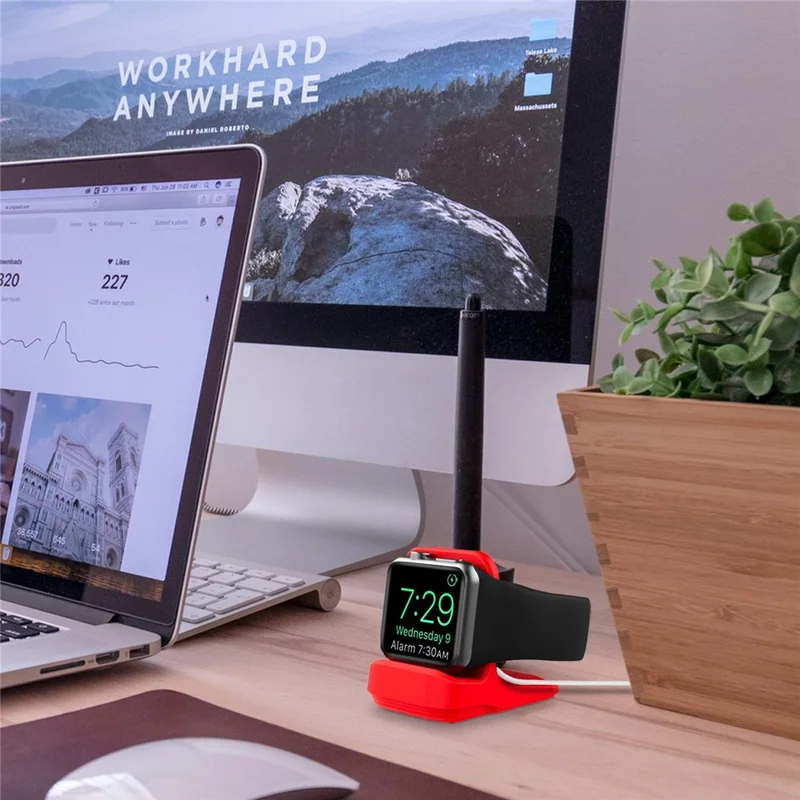 A040 For Apple Watch Silicone Charger Holder Desktop Smart Watch Charging Stand Base - Red