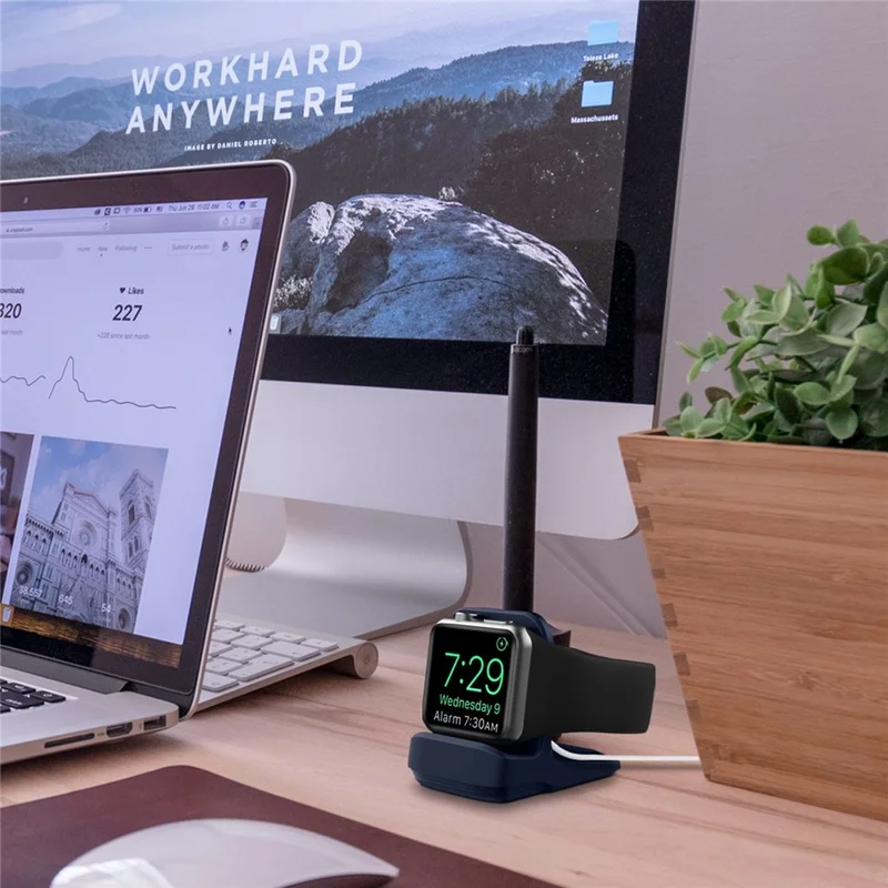 A040 For Apple Watch Silicone Charger Holder Desktop Smart Watch Charging Stand Base - Midnight Blue