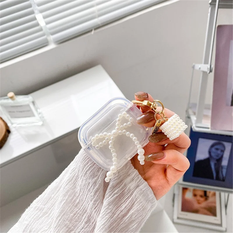 For Apple AirPods Pro Stylish Pear Bowknot Soft TPU Earphone Case Anti-fall Protective Cover with Square Pear Pendant - Black