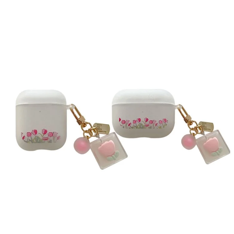 Für Apple AirPods Mit Ladekoffer (2016)/(2019)/AirPods Mit Drahtloser Ladekoffer (2019) Tulpuster -Musthone -Earphone -Hülle Flexible Weiche TPU -Schutzabdeckung Mit Tulpenanhänger