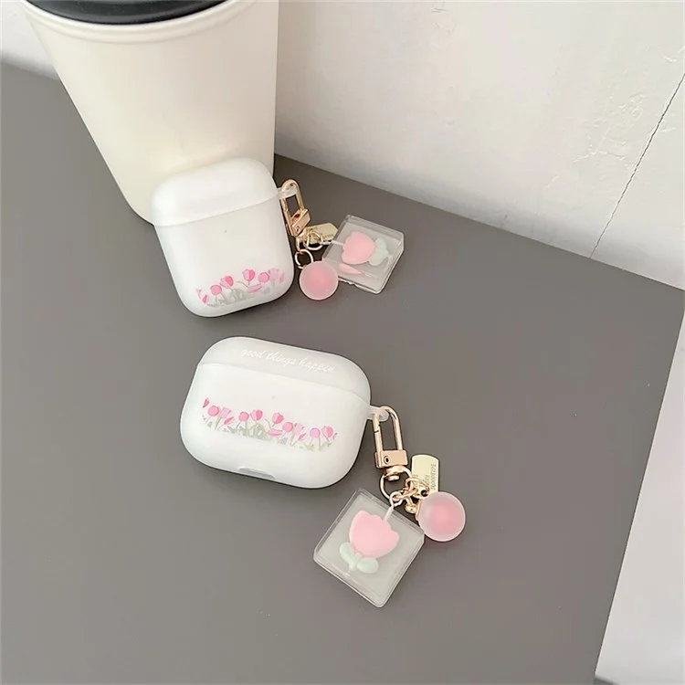 Für Apple AirPods Mit Ladekoffer (2016)/(2019)/AirPods Mit Drahtloser Ladekoffer (2019) Tulpuster -Musthone -Earphone -Hülle Flexible Weiche TPU -Schutzabdeckung Mit Tulpenanhänger