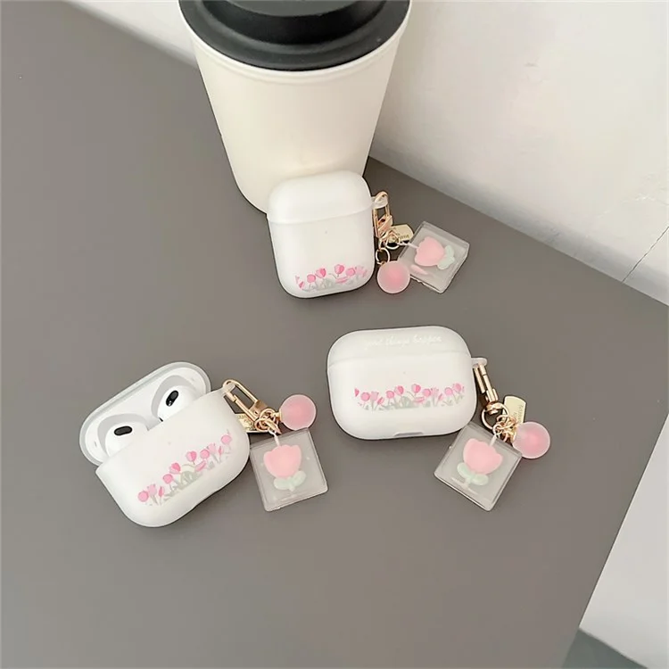 Für Apple AirPods Mit Ladekoffer (2016)/(2019)/AirPods Mit Drahtloser Ladekoffer (2019) Tulpuster -Musthone -Earphone -Hülle Flexible Weiche TPU -Schutzabdeckung Mit Tulpenanhänger