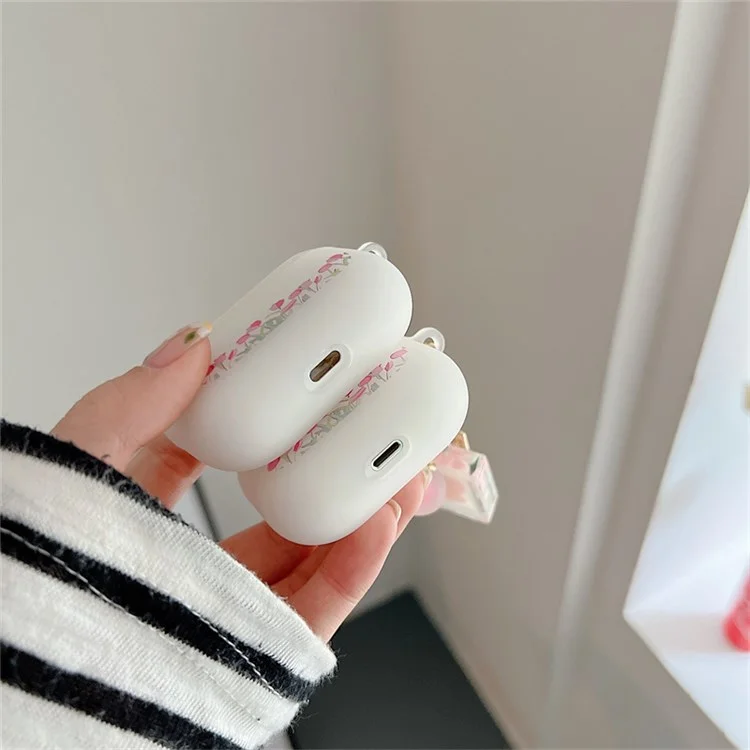 Für Apple AirPods Mit Ladekoffer (2016)/(2019)/AirPods Mit Drahtloser Ladekoffer (2019) Tulpuster -Musthone -Earphone -Hülle Flexible Weiche TPU -Schutzabdeckung Mit Tulpenanhänger