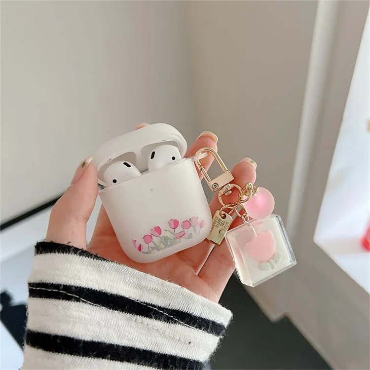 Für Apple AirPods Mit Ladekoffer (2016)/(2019)/AirPods Mit Drahtloser Ladekoffer (2019) Tulpuster -Musthone -Earphone -Hülle Flexible Weiche TPU -Schutzabdeckung Mit Tulpenanhänger