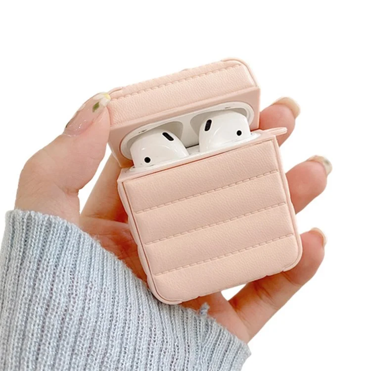 Para Apple AirPods con Estuche de Carga (2016)/(2019)/AirPods con Estuche de Carga Inalámbrica (2019) Estuche Protector de Auriculares con Revestimiento de Piel de PU y TPU Resistente a Golpes - Rosa
