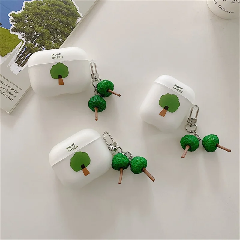 جراب أذن على شكل شجرة لسماعات Apple AirPods Pro، غطاء واقي ناعم من مادة TPU غير لامع مقاوم للبصمات مع شكل شجرة معلقة