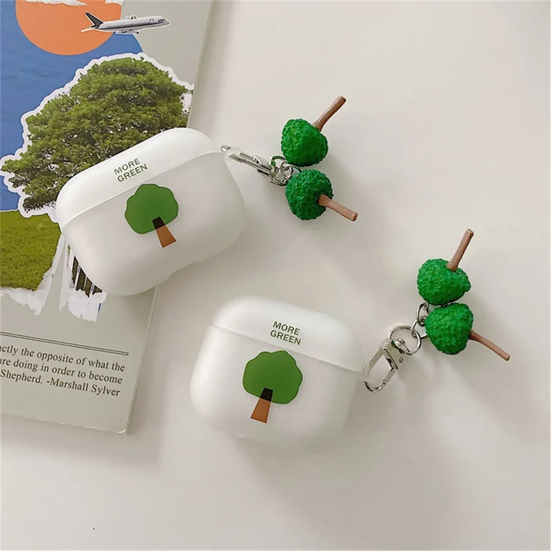 جراب أذن على شكل شجرة لسماعات Apple AirPods Pro، غطاء واقي ناعم من مادة TPU غير لامع مقاوم للبصمات مع شكل شجرة معلقة