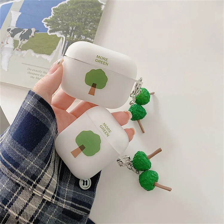 Für Apple Airpods Mit Ladekoffer (2016)/(2019)/AirPods Mit Drahtloser Ladekoffer (2019) Baummuster Matt Matte Earphone Case Anti-Schock Soft TPU-Schutzabdeckung Mit Anhänger