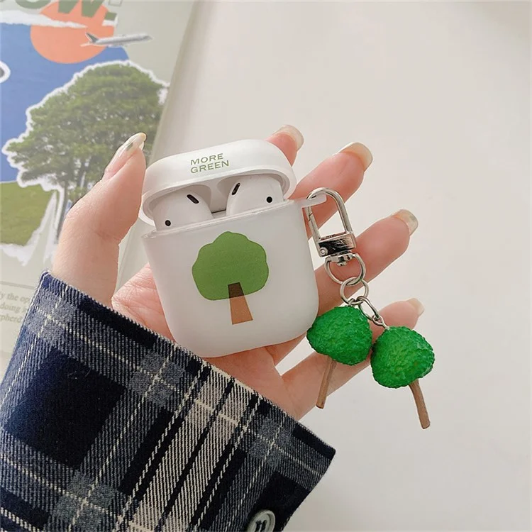 Für Apple Airpods Mit Ladekoffer (2016)/(2019)/AirPods Mit Drahtloser Ladekoffer (2019) Baummuster Matt Matte Earphone Case Anti-Schock Soft TPU-Schutzabdeckung Mit Anhänger