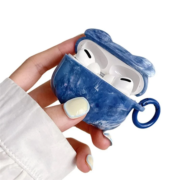 Para Apple AirPods Pro Mármore Padrão Urso Cabeça da Cabeça Elegante TPU Macio Topa de Enounte - Azul