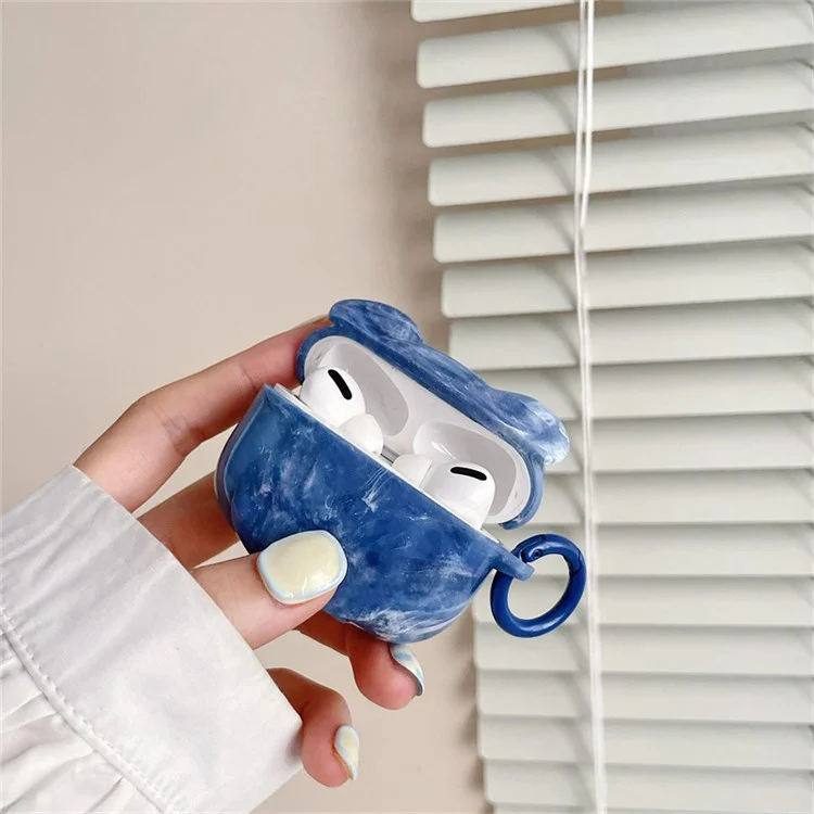 Para Apple AirPods Pro Mármore Padrão Urso Cabeça da Cabeça Elegante TPU Macio Topa de Enounte - Azul