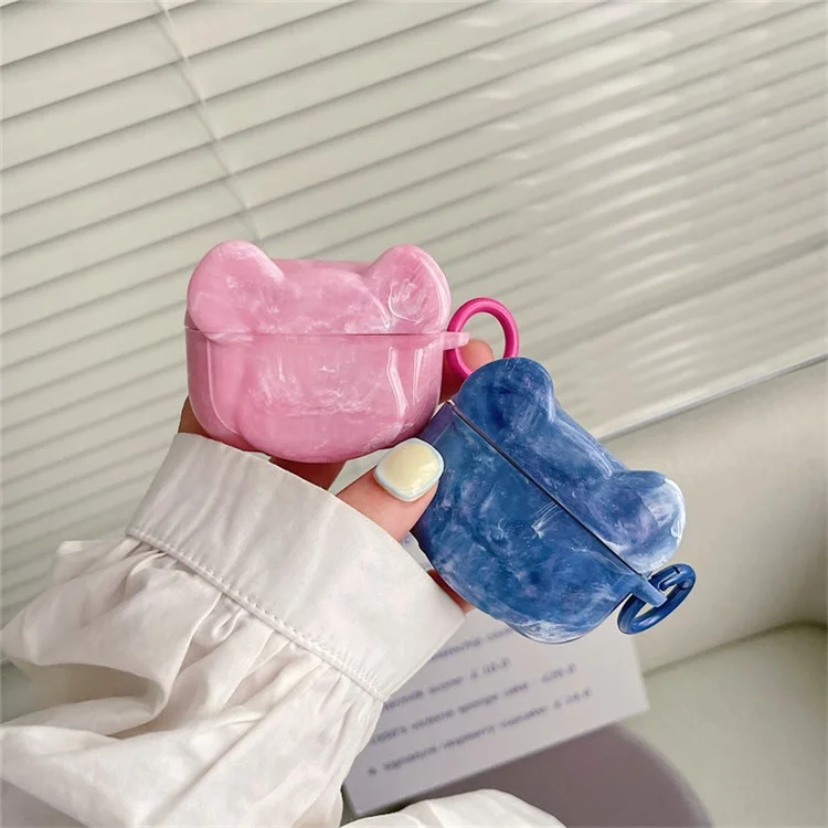Para Apple AirPods Pro Mármore Padrão Urso Cabeça da Cabeça Elegante TPU Macio Topa de Enounte - Azul