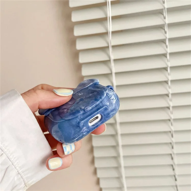Para Apple AirPods Pro Mármore Padrão Urso Cabeça da Cabeça Elegante TPU Macio Topa de Enounte - Azul