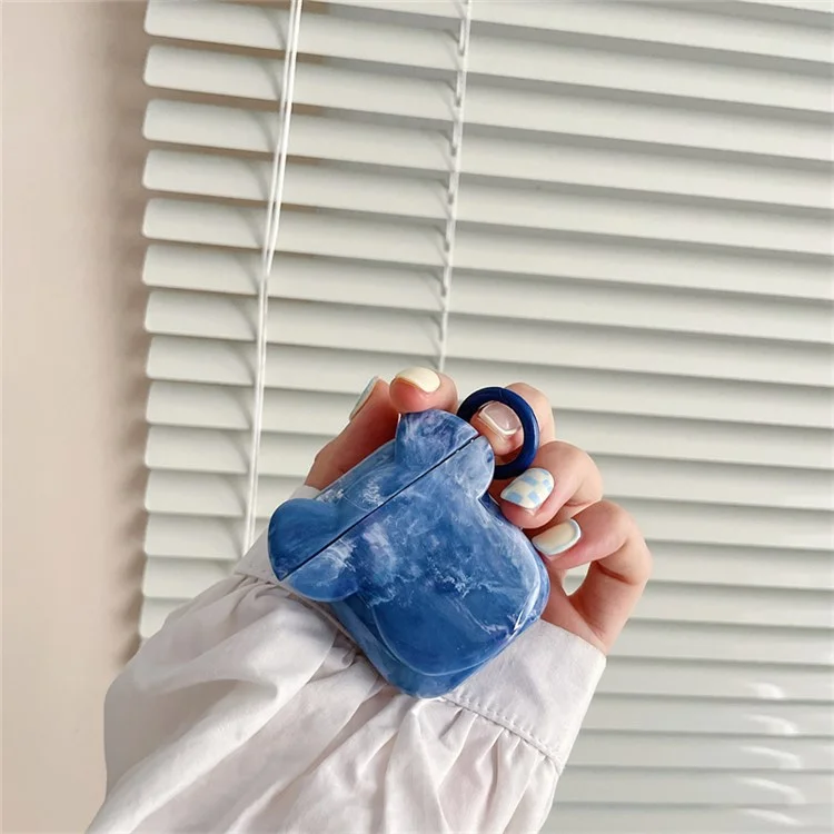 Per Apple AirPods With Charging Case (2016)/(2019)/AirPods With Wireless Charging Case (2019) Custodia Auricolare TPU Modello in Marmo TPU Copertura Protettiva a Forma di Testa Con Fibbia - Blu