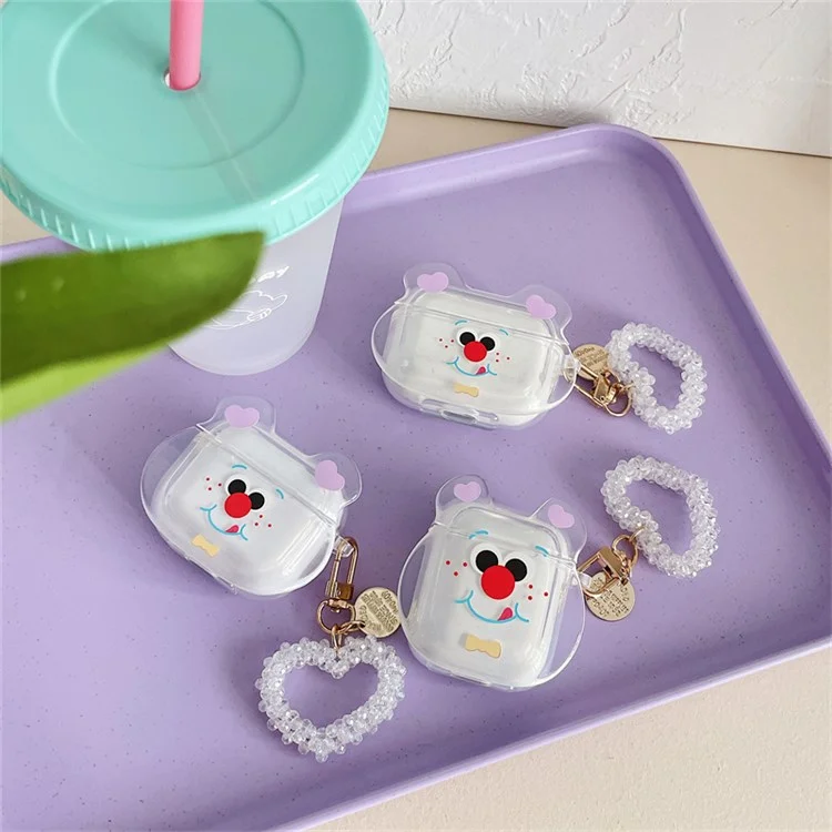 Para Apple AirPods Pro Cute Chefe Cabeça Padrão Transparente TPU TPU Caixa de Ouvido à Prova de Choque de Choque Com Pingente de Coração