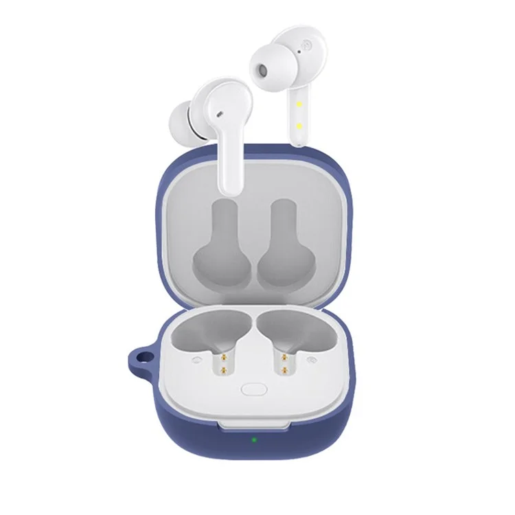 For QCY T13 Anti-scratch Silicone Cover Anti-drop Bluetooth-compatible Earphone Protective Sleeve Case with Anti-lost Buckle - Dark Blue