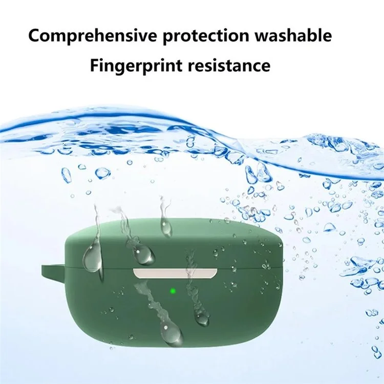 For QCY T13 Anti-scratch Silicone Cover Anti-drop Bluetooth-compatible Earphone Protective Sleeve Case with Anti-lost Buckle - Dark Blue