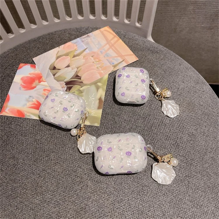 Para o Apple AirPods com estojo de recarga (2016)/(2019)/AirPods com estojo de recarga sem fios (2019) Tulip Shell Skin TPU Earphone Case Cover com pingente