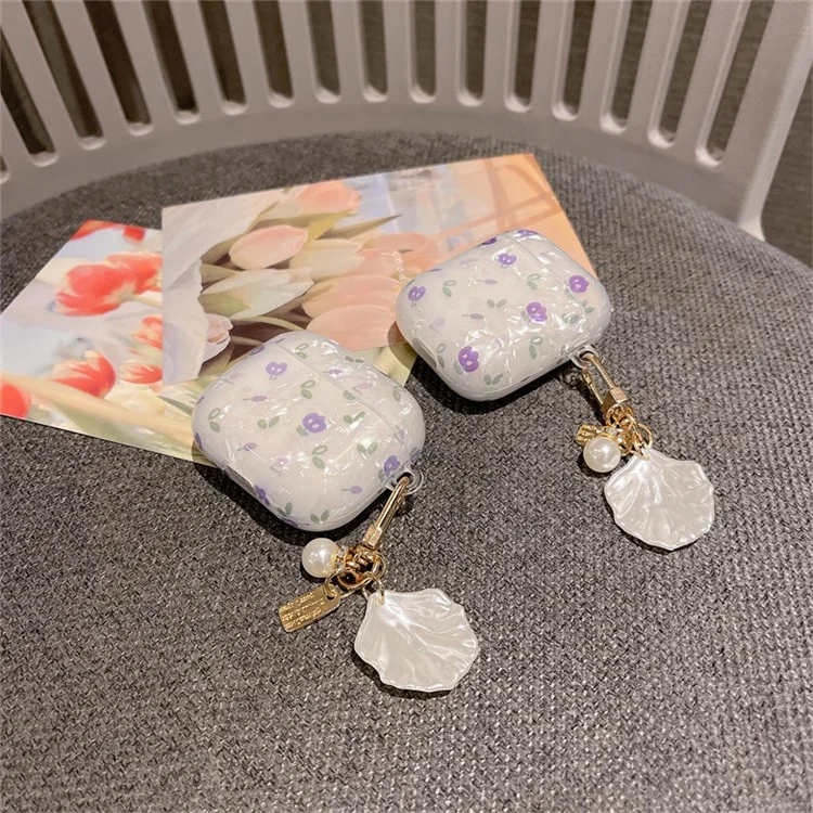 Para o Apple AirPods com estojo de recarga (2016)/(2019)/AirPods com estojo de recarga sem fios (2019) Tulip Shell Skin TPU Earphone Case Cover com pingente