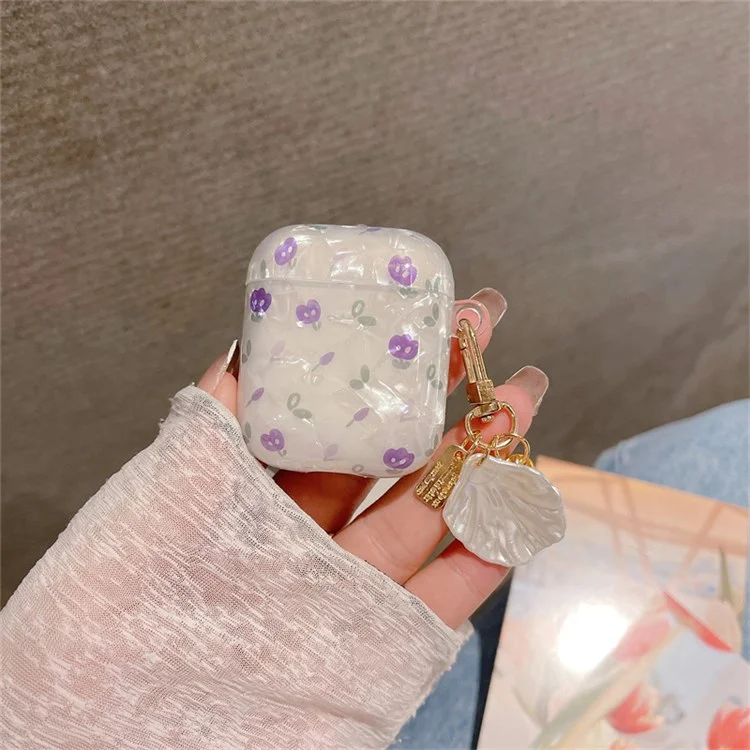 Para o Apple AirPods com estojo de recarga (2016)/(2019)/AirPods com estojo de recarga sem fios (2019) Tulip Shell Skin TPU Earphone Case Cover com pingente
