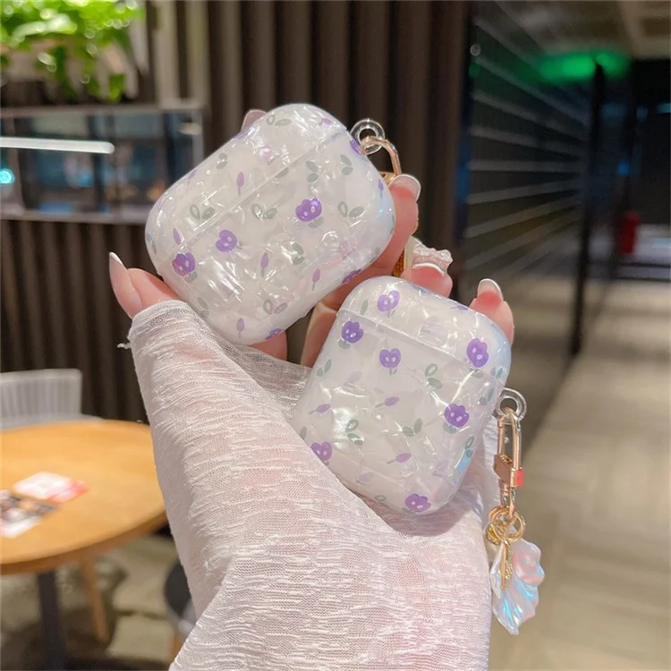 Para o Apple AirPods com estojo de recarga (2016)/(2019)/AirPods com estojo de recarga sem fios (2019) Tulip Shell Skin TPU Earphone Case Cover com pingente
