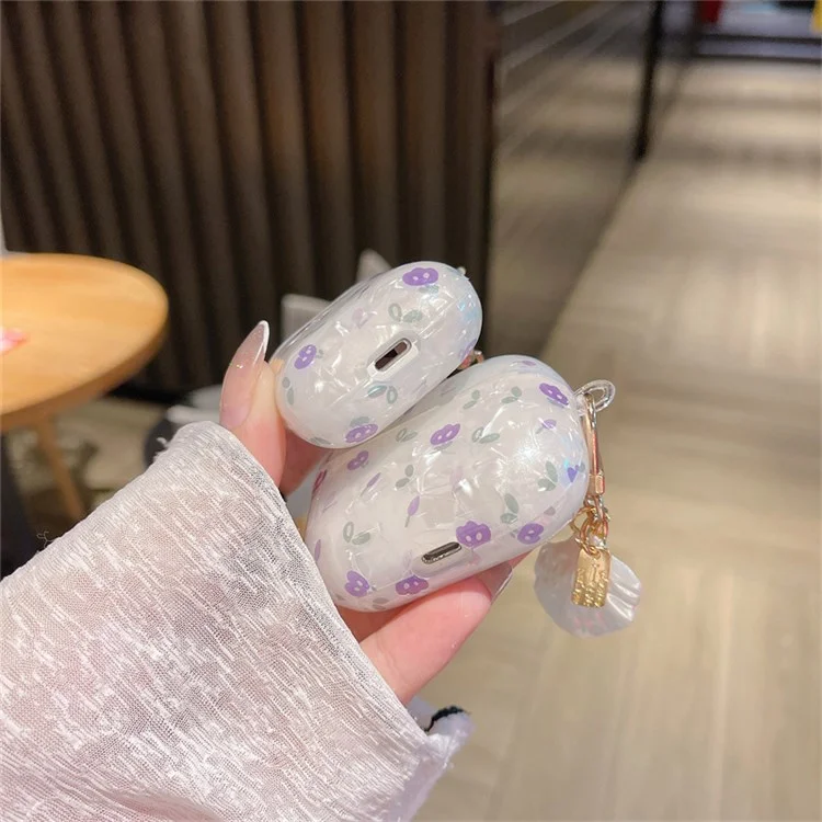 Para o Apple AirPods com estojo de recarga (2016)/(2019)/AirPods com estojo de recarga sem fios (2019) Tulip Shell Skin TPU Earphone Case Cover com pingente