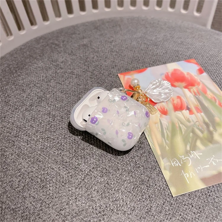Para o Apple AirPods com estojo de recarga (2016)/(2019)/AirPods com estojo de recarga sem fios (2019) Tulip Shell Skin TPU Earphone Case Cover com pingente